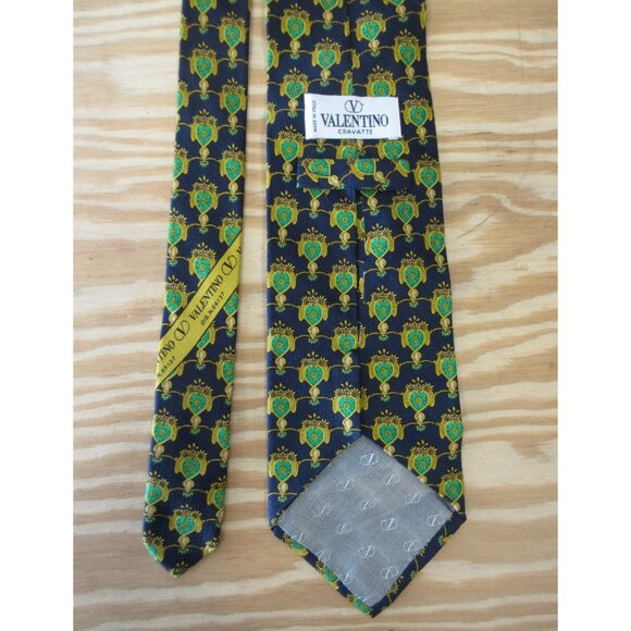 VINTAGE Valentino Neck Tie Silk Gold Cravatte Baroque Floral Hand Made - Picture 4 of 10